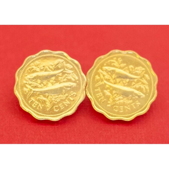 Vintage Ocean Wonders Gold Tone Stud Earrings - F2 - Picture 2 of 3